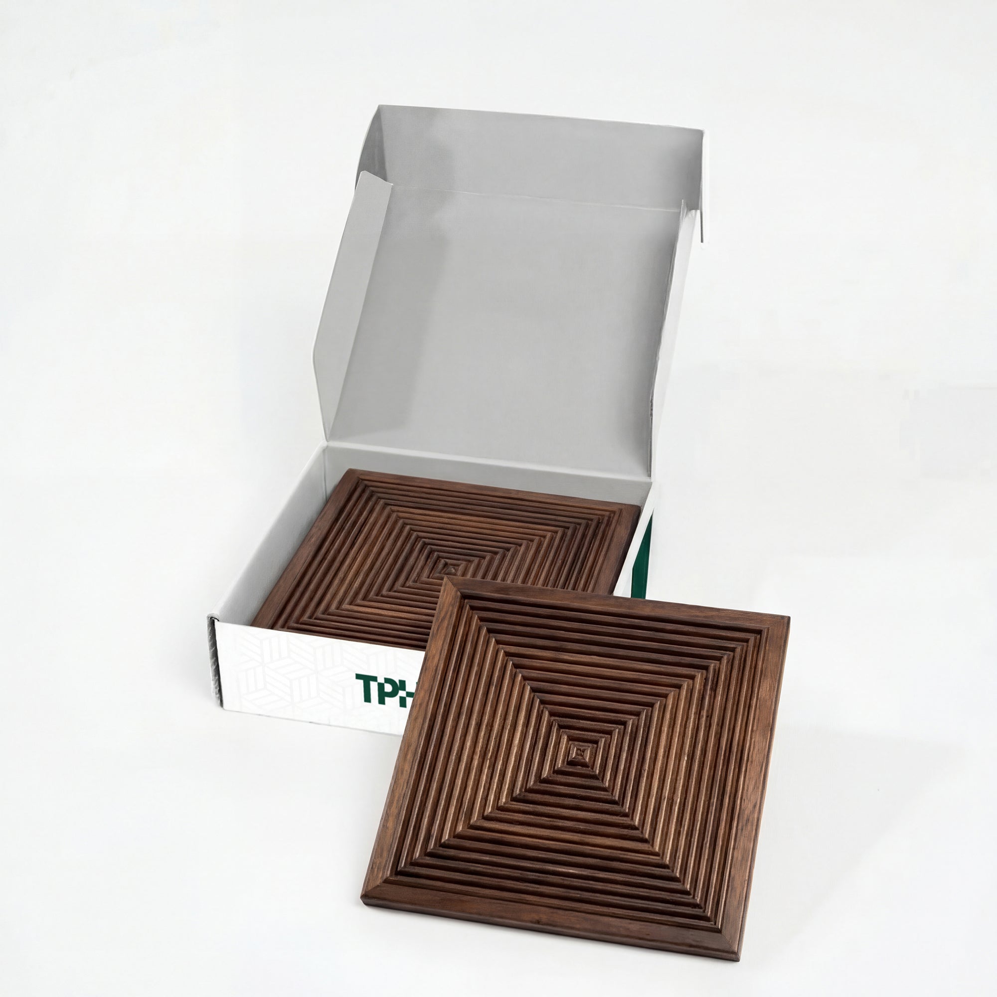 3D Concentric Square Wood Wall Panel in Walnut — view 2