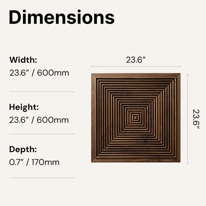 3D Concentric Square Wood Wall Panel - Walnut - View 5