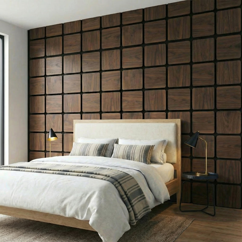 Acoustic Rectangle Wood Wall Panels in Walnut — view 2