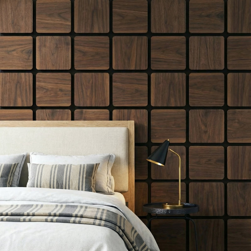Acoustic Rectangle Wood Wall Panels in Walnut — view 1
