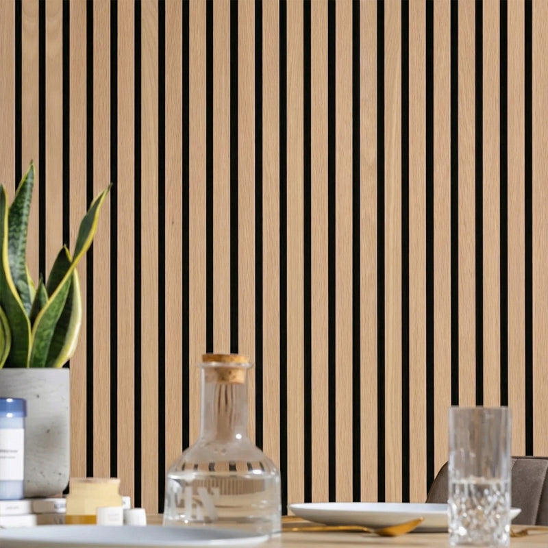 Acoustic Slat Wood Wall Panels in Golden Oak — view 1