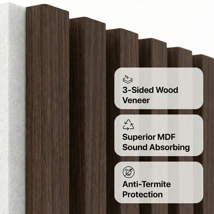American Acoustic Slat White Felt Wood Wall Panels - Walnut - View 14