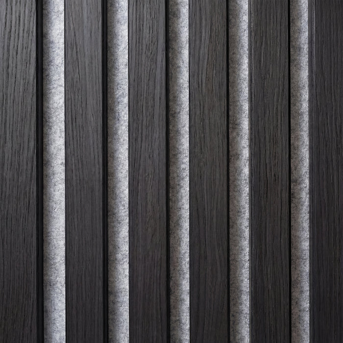 Acoustic Slat White Felt Wood Wall Panels in Smoked Oak — view 3