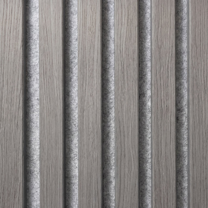 Acoustic Slat White Felt Wood Wall Panels in Grey Oak — view 3
