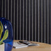 Acoustic Slat White Felt Wood Wall Panels in Smoked Oak — view 1