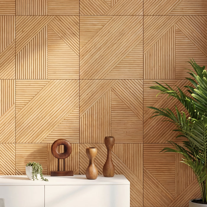 Crossing Lines Solid Wood Wall Panels in Natural Oak — view 1