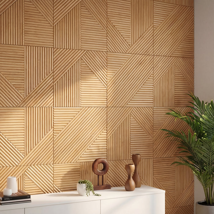 Crossing Lines Solid Wood Wall Panels in Natural Oak — view 2