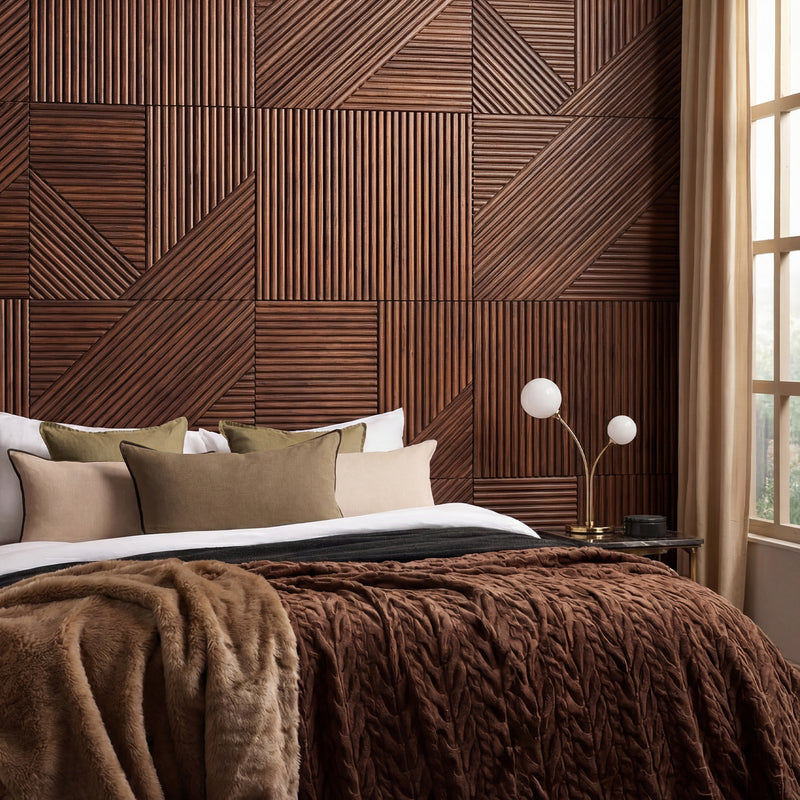 Crossing Lines Solid Wood Wall Panels in Dark Walnut — view 2