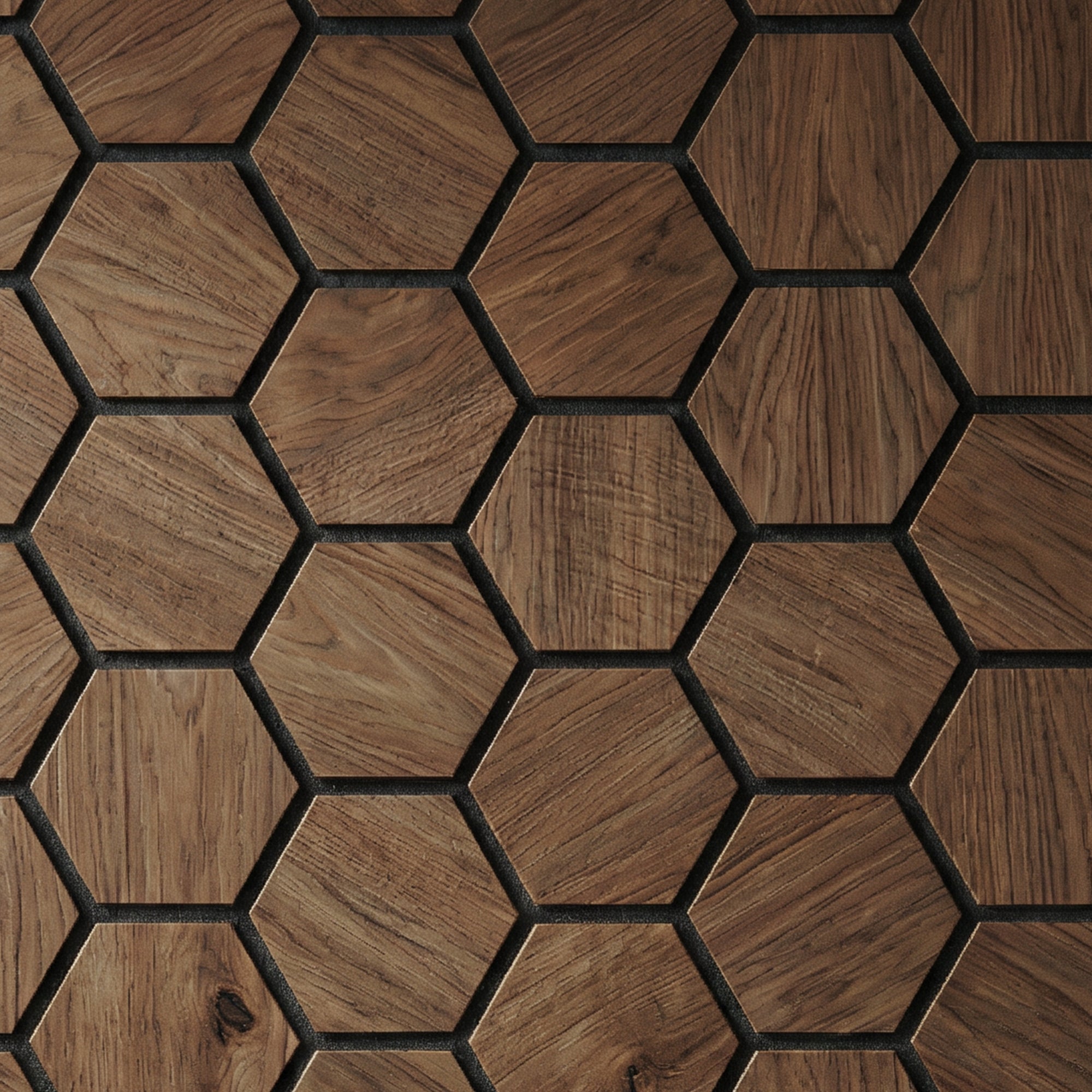 Acoustic Hexagon Wood Wall Panels in Walnut — view 2