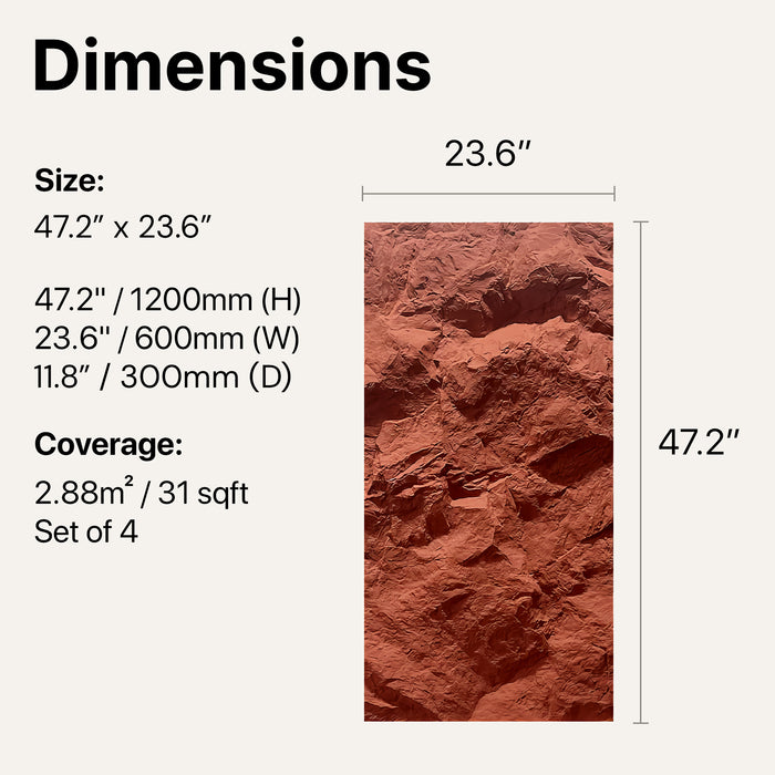 Panel dimensions diagram — Highland Rock Wall Panel in Maroon Red