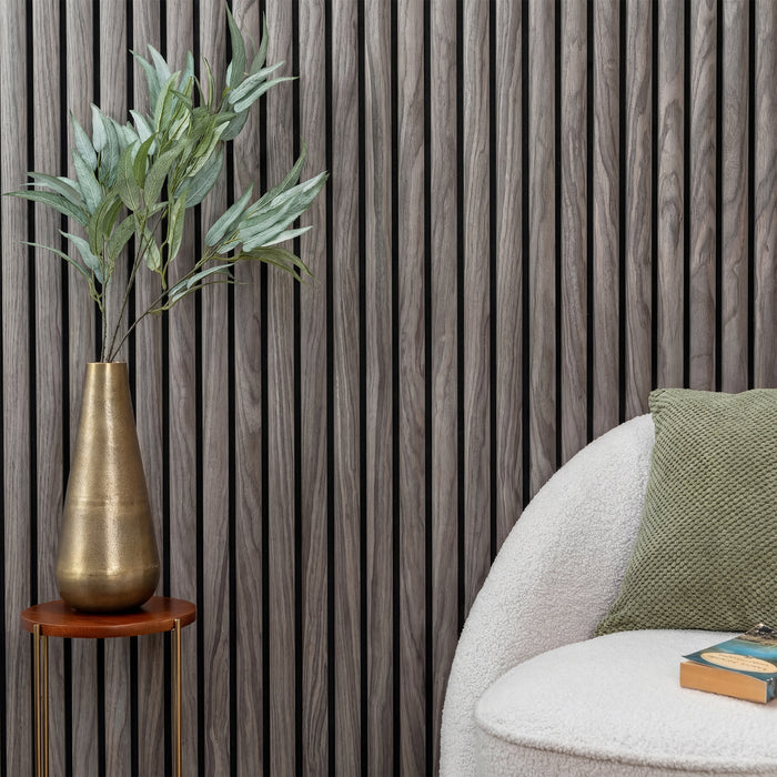 Acoustic Curve Wood Wall Panels in Grey Oak — view 1