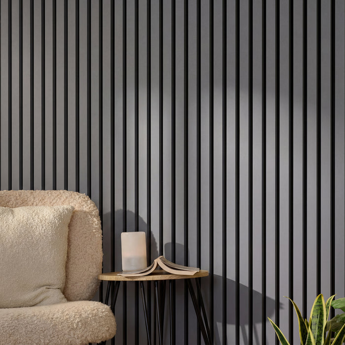 Acoustic Slat Wood Wall Panels in Grey Oak — view 1
