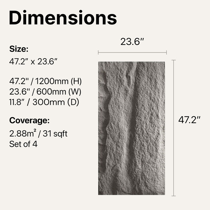 Panel dimensions diagram — Stone Rock Wall Panel in Dark Grey