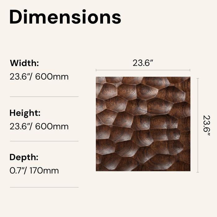 Panel dimensions diagram — Textured Solid Wood Panel Honeycomb in Walnut