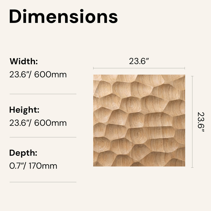 Panel dimensions diagram — Textured Solid Wood Panel Honeycomb in White Oak