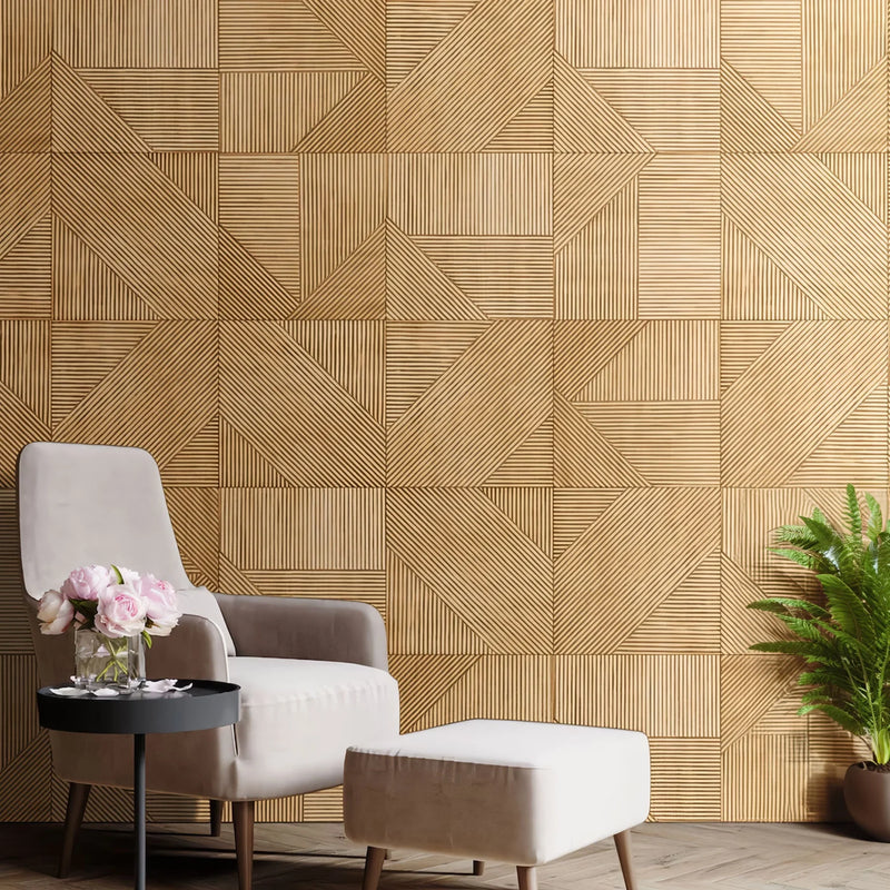 Light Brown Tangram Solid Wood Wall Panels - Brown - View 1